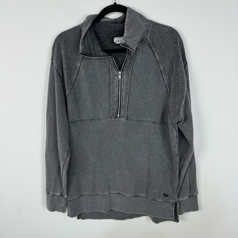 PINK Victoria's Secret Grey Gray Quarter Zip Pullover Sweatshirt Loungewear